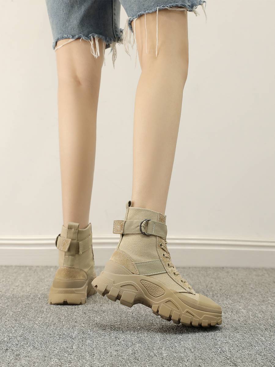 Leather canvas Martin boots increase in inside 2024 spring and summer new retro hiking outdoor mountaineering shoes desert boots
