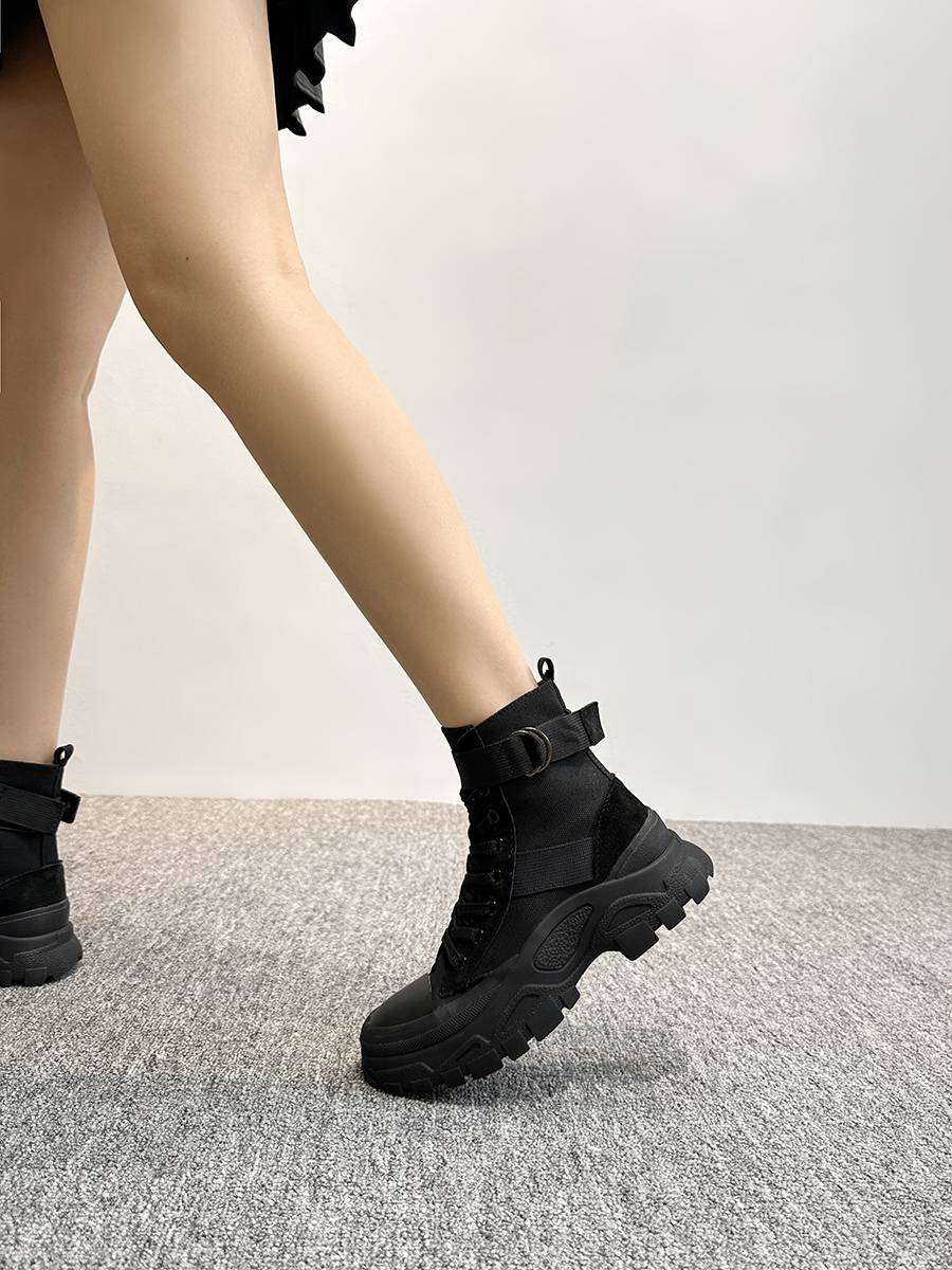 Leather canvas Martin boots increase in inside 2024 spring and summer new retro hiking outdoor mountaineering shoes desert boots