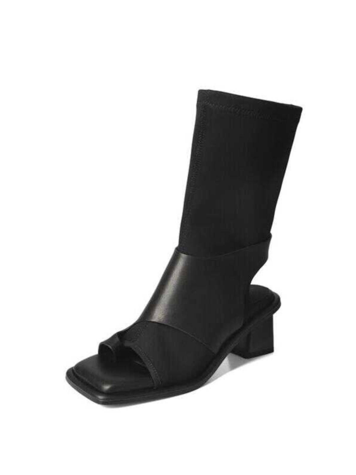 2024 Summer new leather elastic socks boots female high -heeled clamping toe Roman bow boots lean boots wild sandals