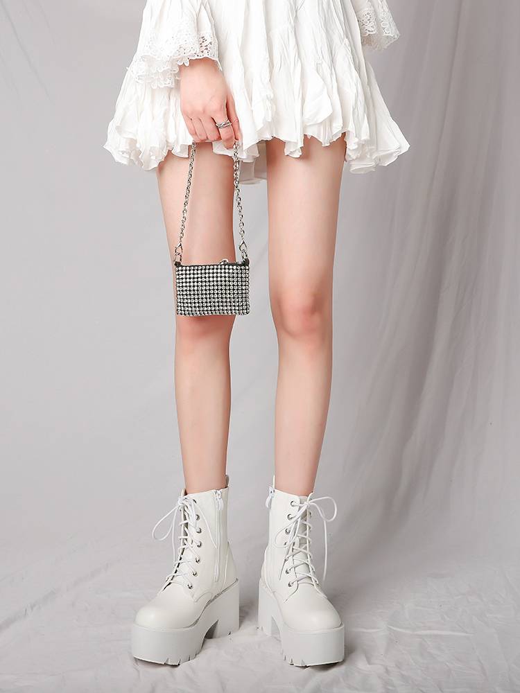 Shangpinjia White Martin Boots Female Summer Sweet Sweet Sweet Girl Y2K Height Boots Slope Slope Slim Boots