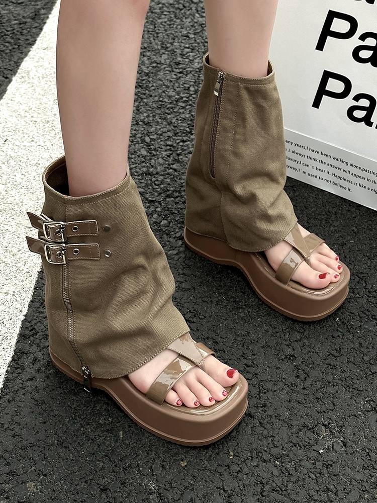Fashion trouser pants boots, sandals, women in spring and summer of 2024, new thick -bottomed locomotive sweet cool wind boots and boots