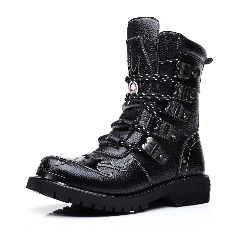 Autumn and winter men's middle boots height men's boots high cylinder ride boots leather boots men's leather boots ceremonial team captain boots Martin boots