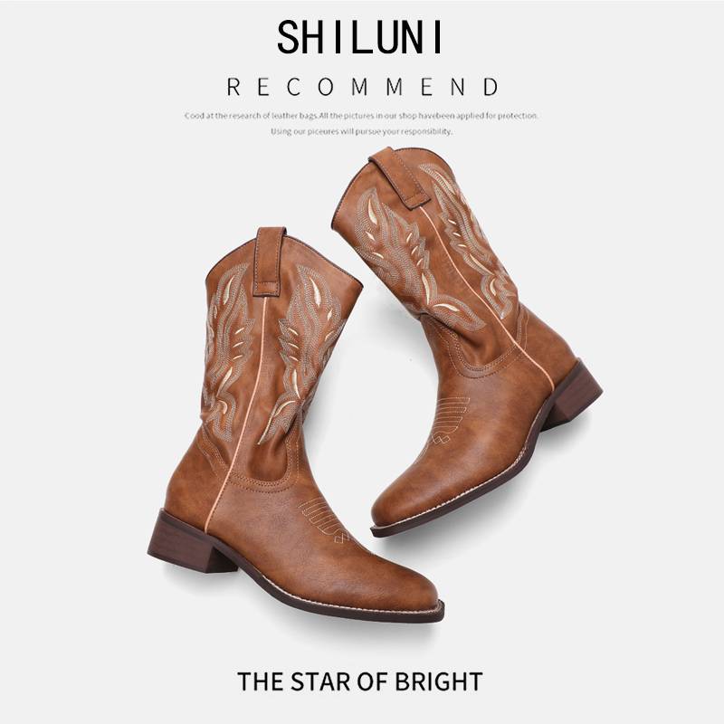 The Western Cowboy Boots Girl Recreation Martin Boots 2024 new spring and summer brown retrospect knight boots