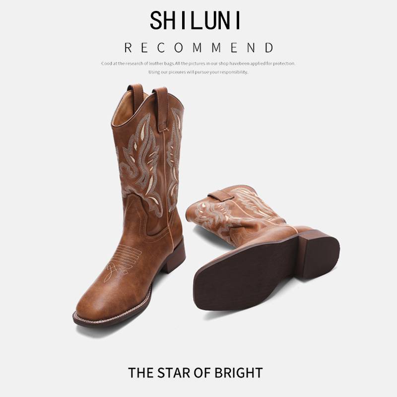 The Western Cowboy Boots Girl Recreation Martin Boots 2024 new spring and summer brown retrospect knight boots