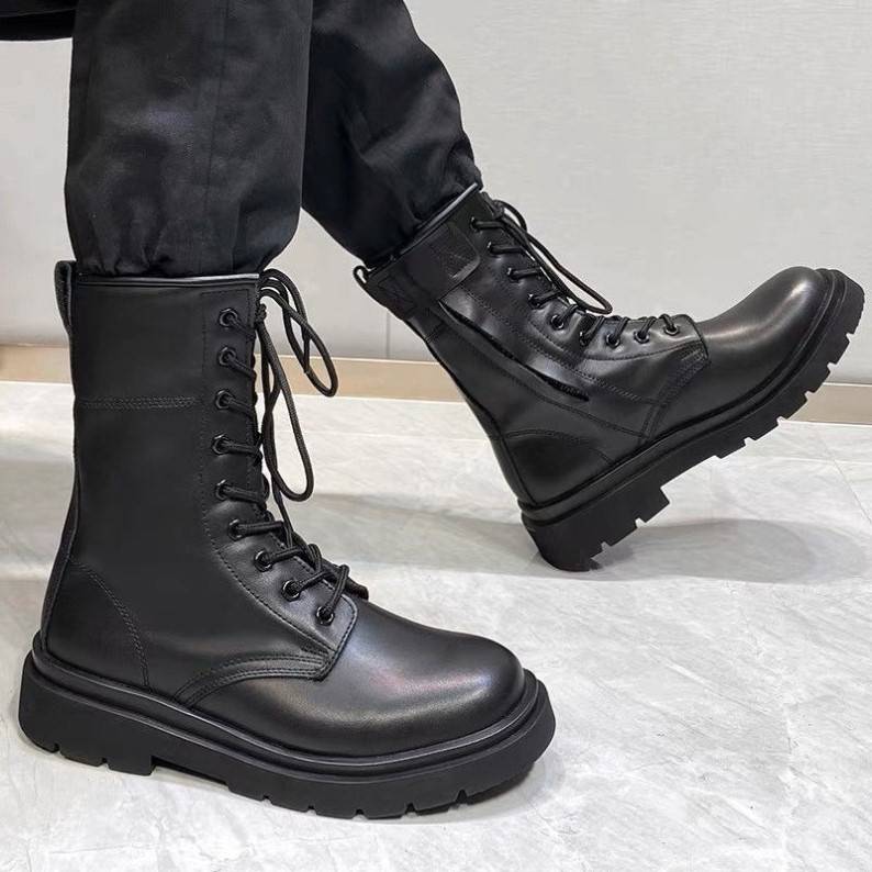 Leather boots outdoor mountaineering shoes, zipper Martin boots men's high -top men's shoes waterproof snow -proof snow boots men's boots black work boots