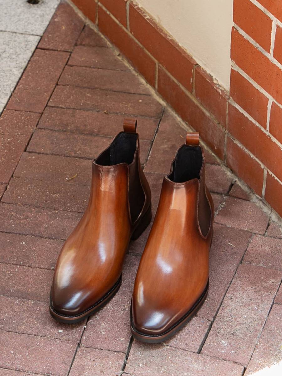 TRD new handmade shoes high -end British thick bottom Chelsea boots men's tide leather Martin boots square head high -top short boots