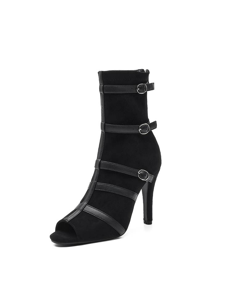 Jazz dance high -heeled shoe leather fish mouth short boots sexy heel heel heel boots heels dance shoes large size hair bottom