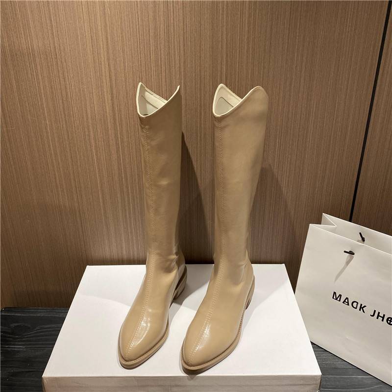 Guidi Fame leather rice white long boots 2024 new spring and autumn pointed high tube boots boots