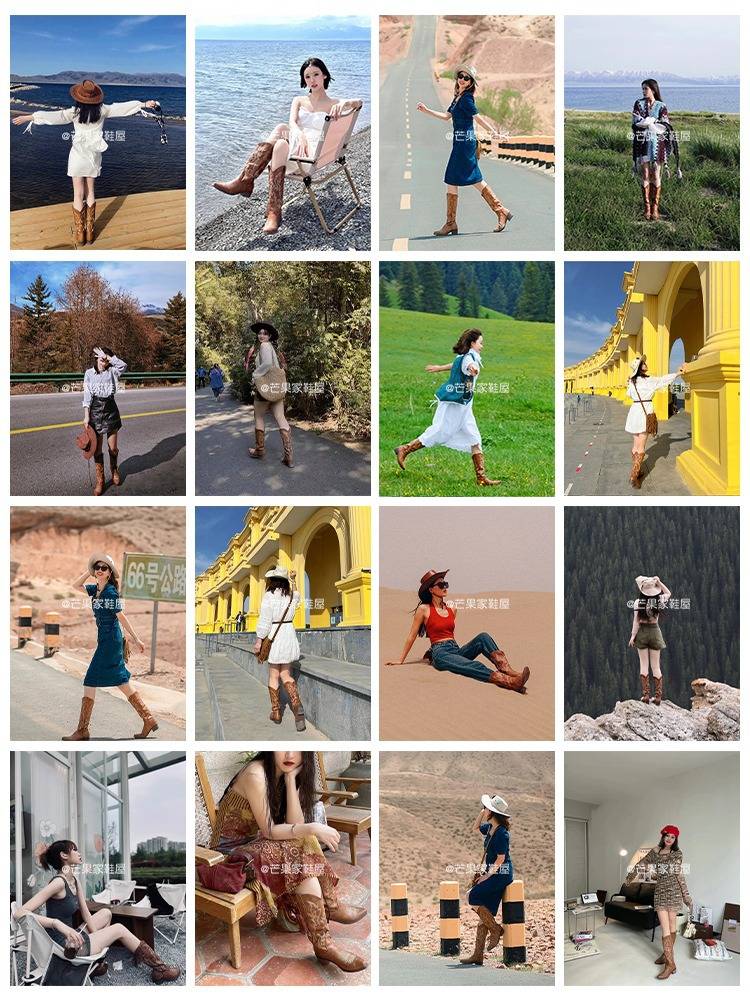 Glipper in the western denim wind boots, summer female Martin boots, ethnic embroidery short cylinder knight boots 33