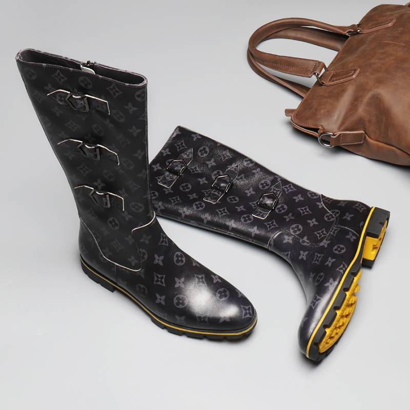 Flower surface high boots men's trendy leather boots high -top boots parade parain