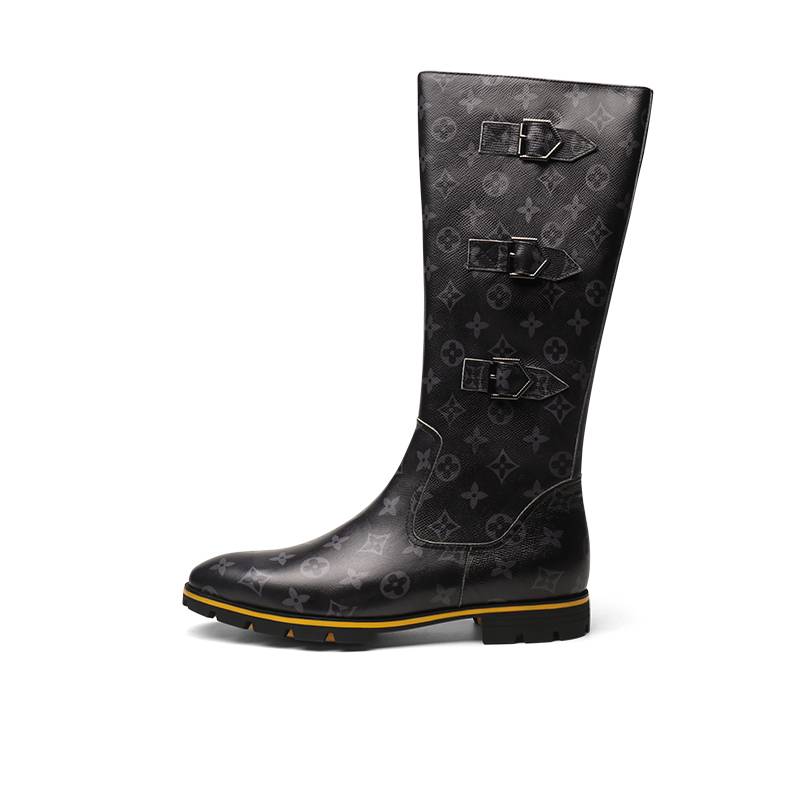 Flower surface high boots men's trendy leather boots high -top boots parade parain