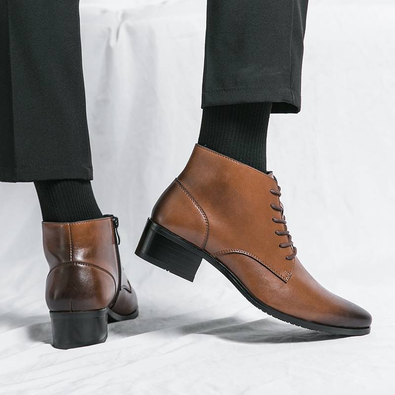 Templim Martin Boots Male Korean Version British Business Inside Business Adding High School Gang Gang high -heeled hairstyle leather shoes high -top leather boots