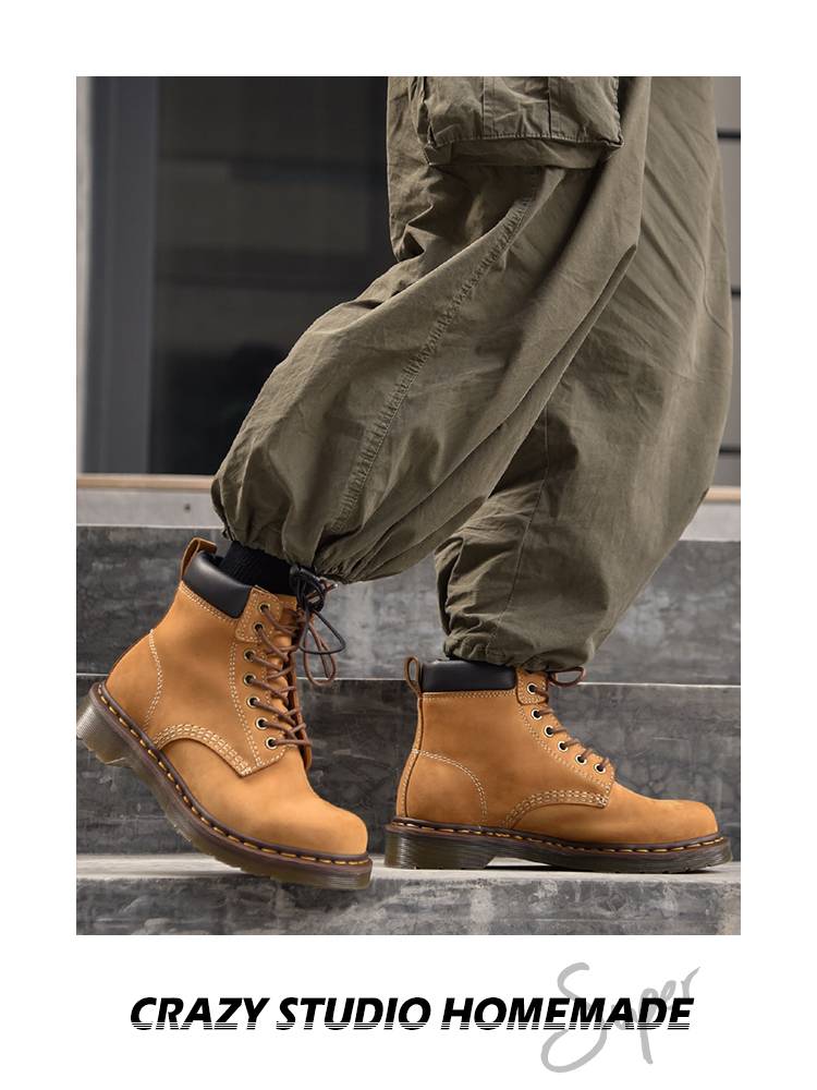 Crazy homemade solidar Martin boots men's retro big yellow boots female leather short boots outdoor desert workers boots