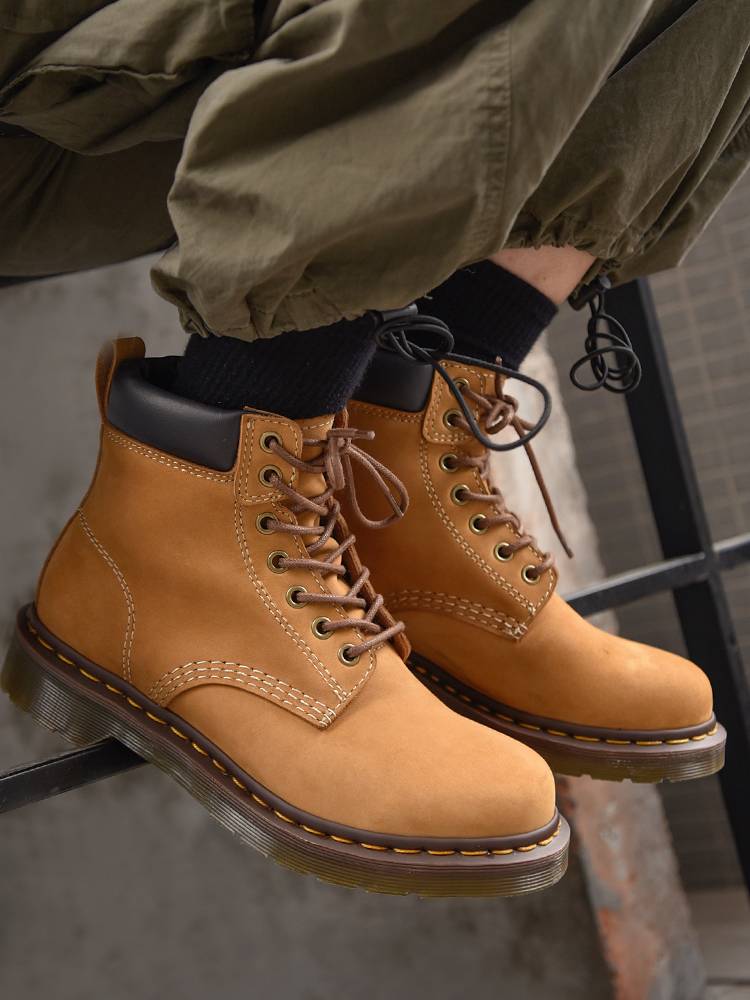 Crazy homemade solidar Martin boots men's retro big yellow boots female leather short boots outdoor desert workers boots