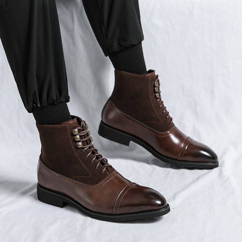 British style men's medium high -top leather shoes Brock business casual boots fashion retro pointed pointed tipper increase Martin boots