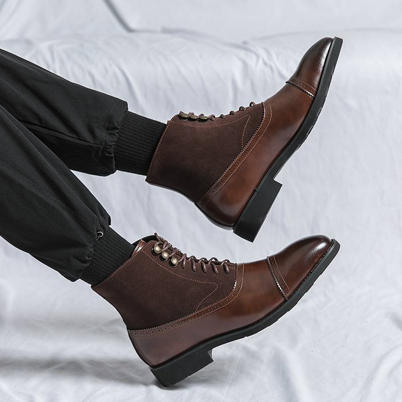 British style men's medium high -top leather shoes Brock business casual boots fashion retro pointed pointed tipper increase Martin boots