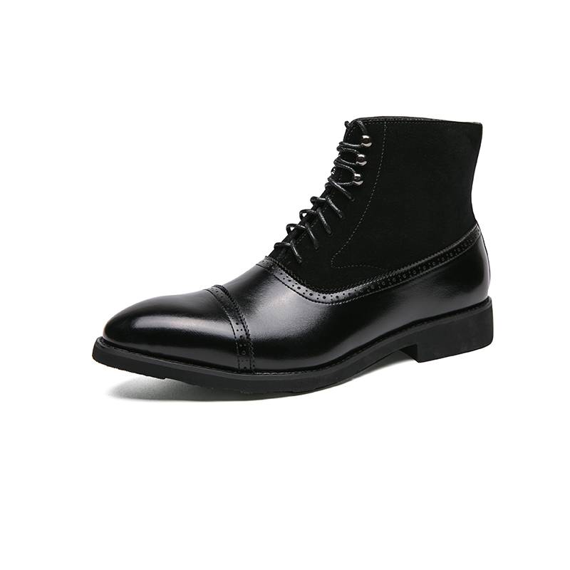 British style men's medium high -top leather shoes Brock business casual boots fashion retro pointed pointed tipper increase Martin boots