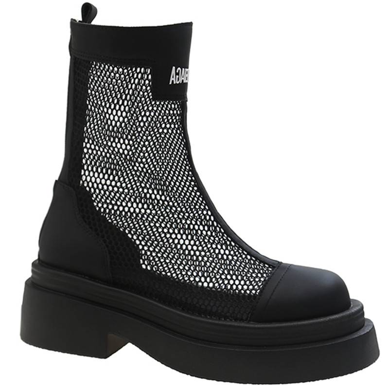 Casual wild rough zipper net boots 2024 summer new alphabet high -end feel mid -cylinder hollow fashion Roman boots