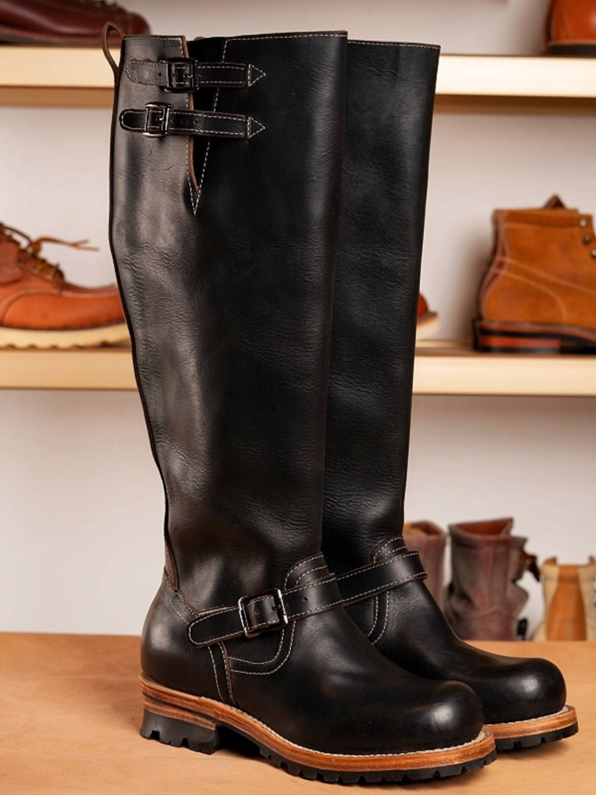Customized Ameika CXL Hallwin engineer locomotive car horse boots high tube solid -specific motorcycle boots