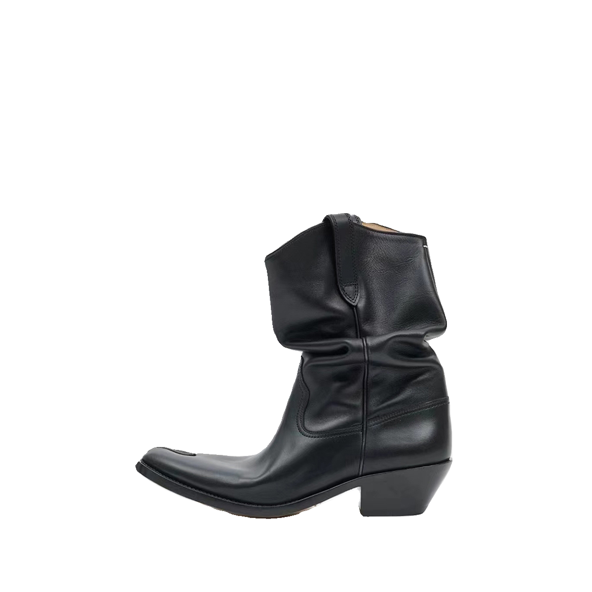 Yang Mi, the same Martin boots in western denim boots, women's new autumn and winter leather, leather pointer pork trotters shoe thick heel pile of boots
