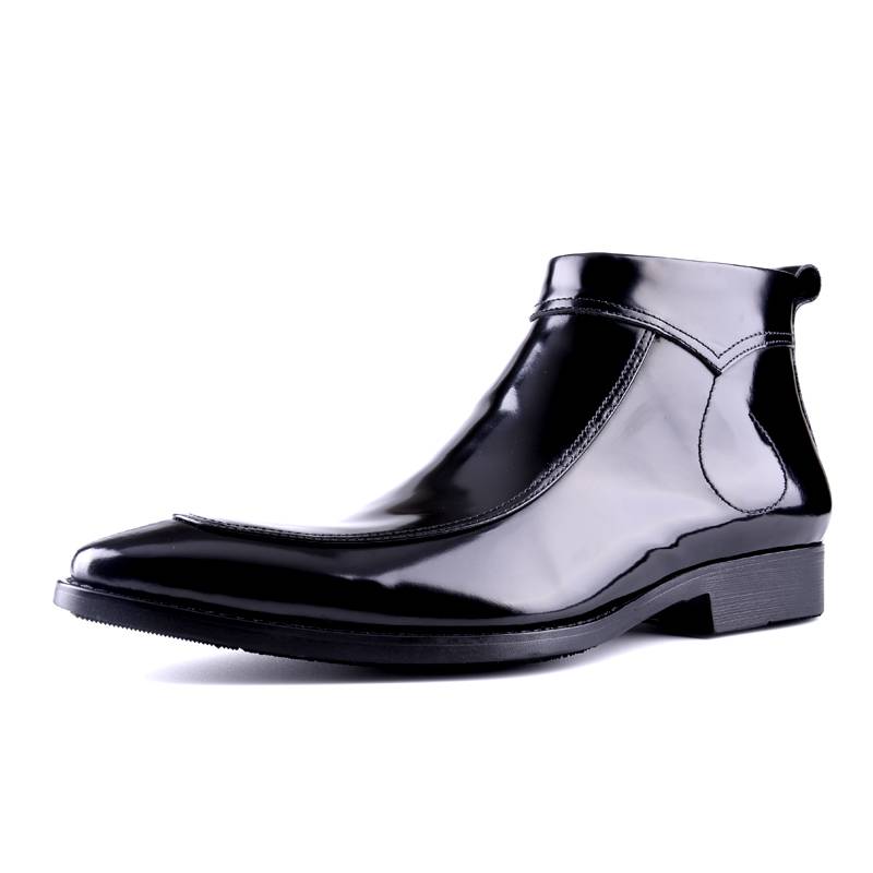 Business casual leather boots Martin boots male leather pointed short boots British high -top shoes bright face trend men's boots plus velvet
