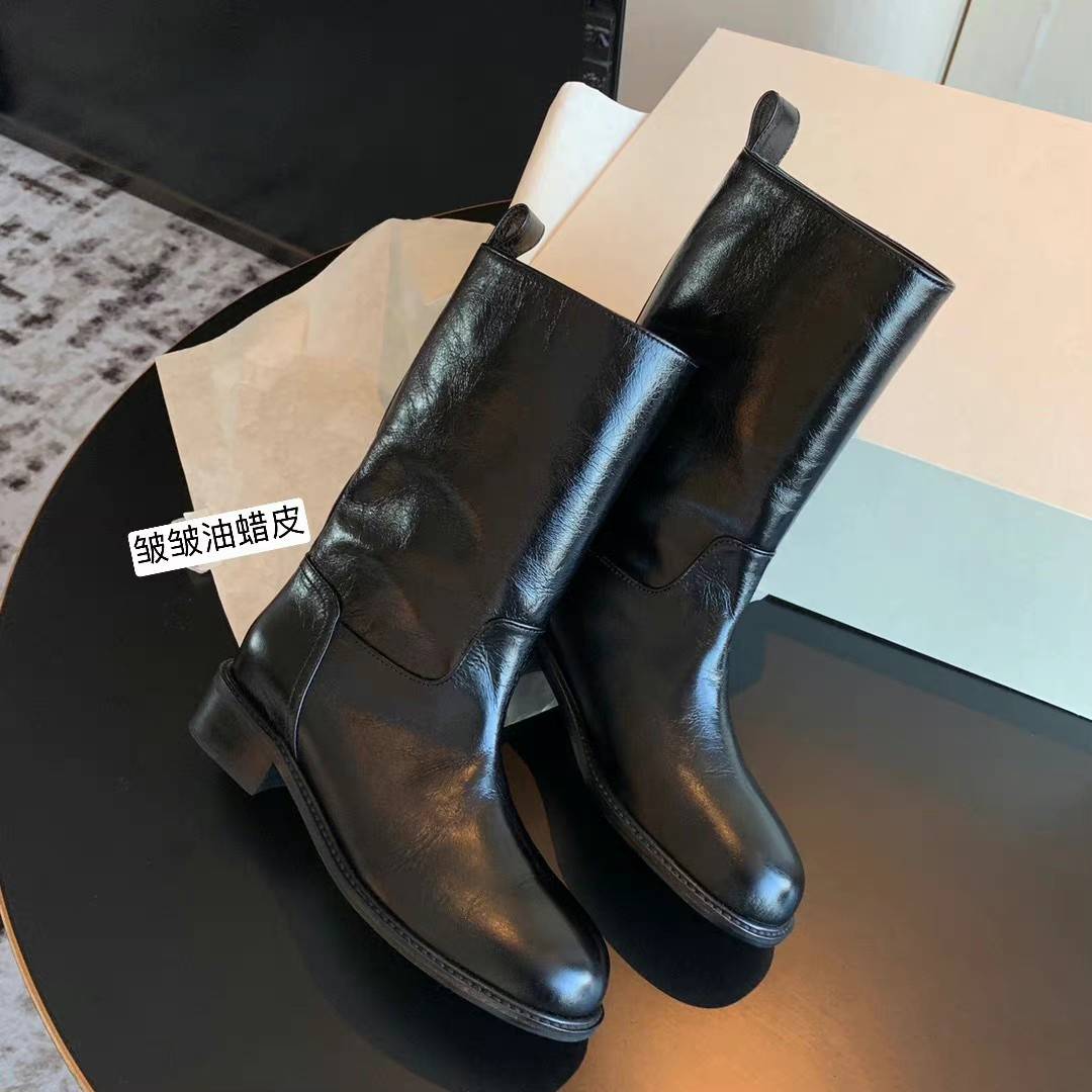 Cowhide version ~ Retro GAO -grade wide -tube leather thick heel western Knight short boots women autumn and winter martin boots