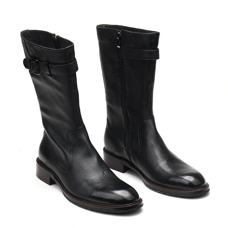 Summer high boots men's side zipper boots and horse boots men's high -top wool, warm Martin boots, black work boots