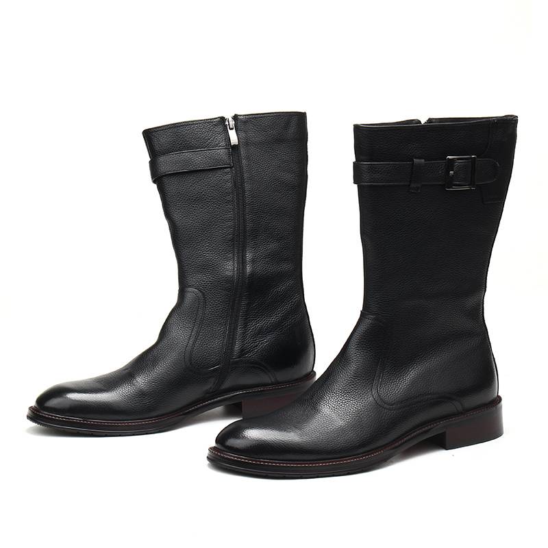 Summer high boots men's side zipper boots and horse boots men's high -top wool, warm Martin boots, black work boots