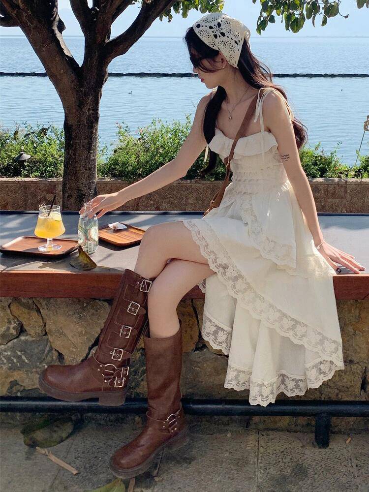 Xinjiang Tibetan West Sichuan West Grassland Travel Put on Women's Boots Children Western denim boots in the middle of the Cavaliers Boots