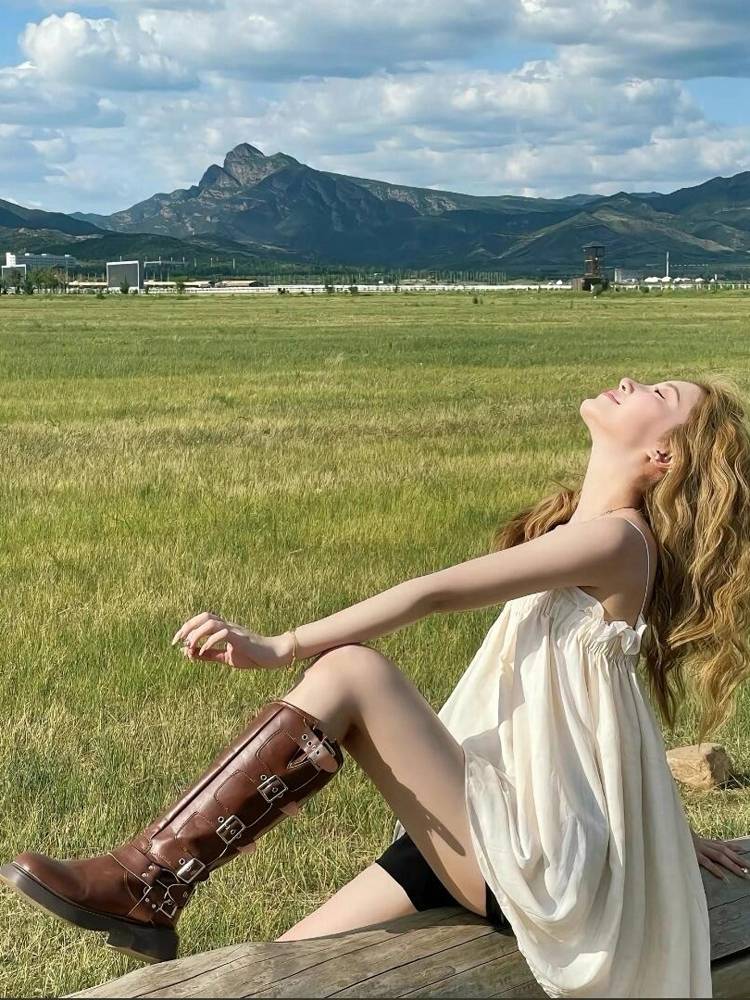 Xinjiang Tibetan West Sichuan West Grassland Travel Put on Women's Boots Children Western denim boots in the middle of the Cavaliers Boots