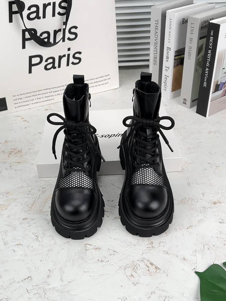 Female Martin boots 2024 summer new 8 cm hollow boots thin versatile and high -thick bottom breathable boots