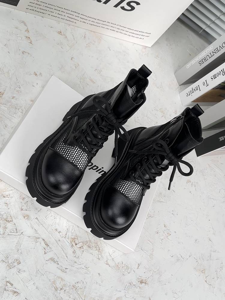 Female Martin boots 2024 summer new 8 cm hollow boots thin versatile and high -thick bottom breathable boots