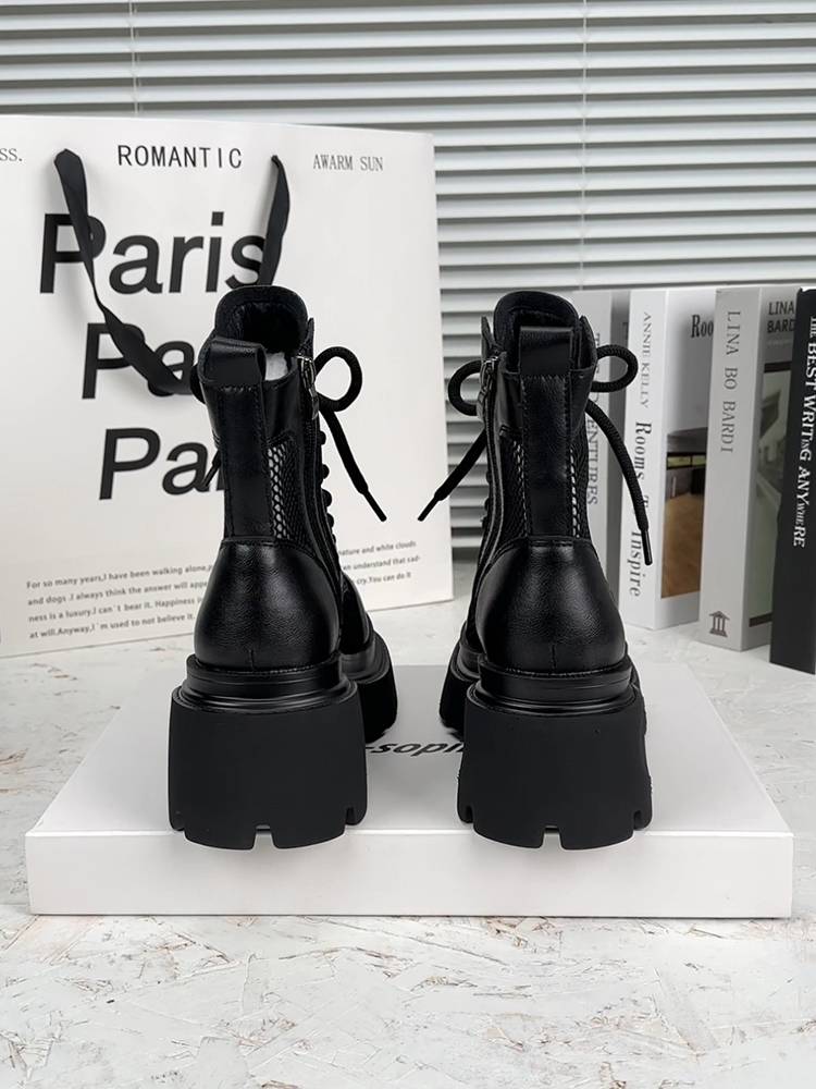 Female Martin boots 2024 summer new 8 cm hollow boots thin versatile and high -thick bottom breathable boots