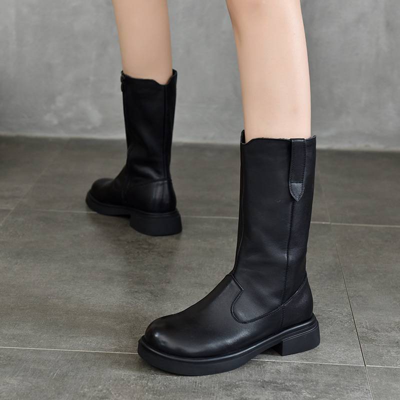 Templim brown high boots female 2024 new ladies middle boots boots children's long boots knight boots in the heel cotton boots