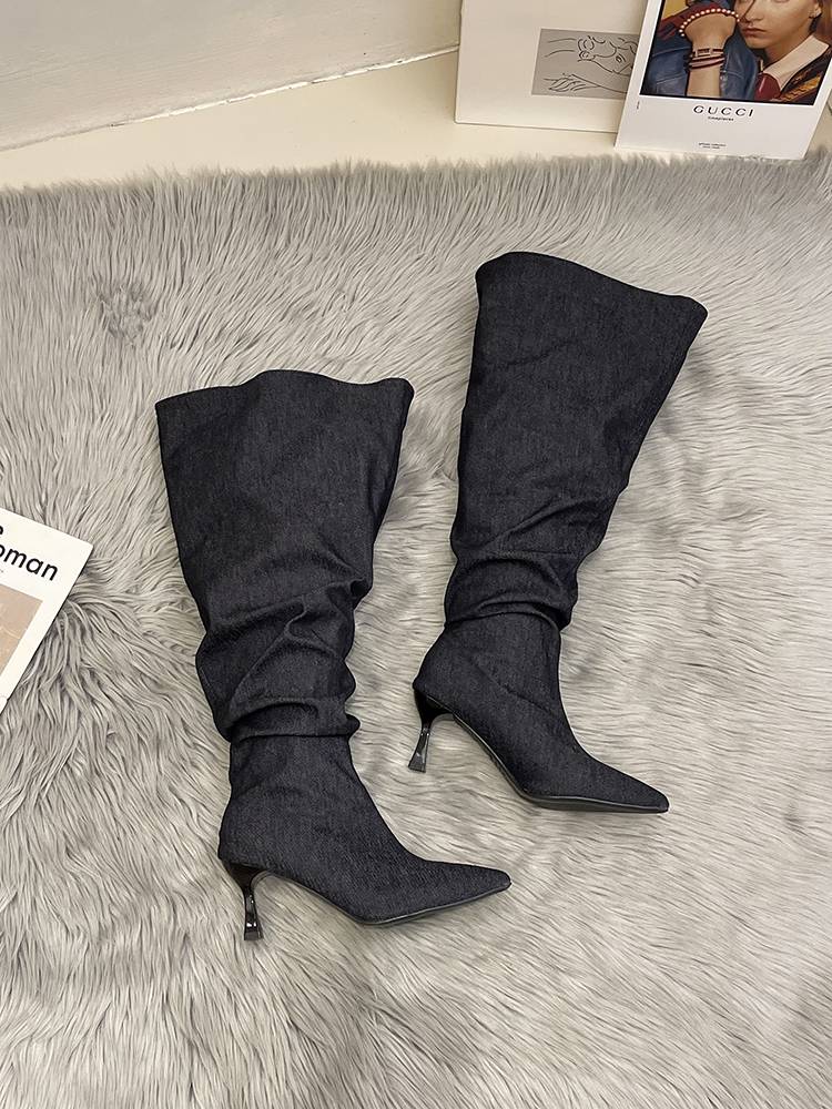 Big Tube Big Women's 2023 Summer Pokemon high -heeled pile boots Wide tube boot