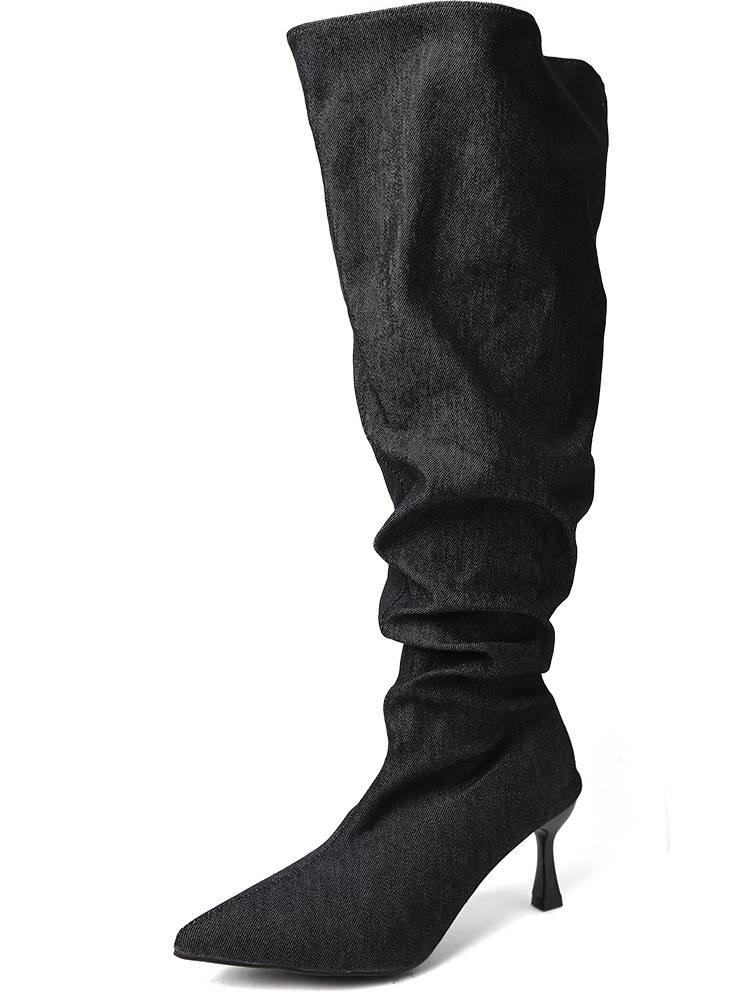 Big Tube Big Women's 2023 Summer Pokemon high -heeled pile boots Wide tube boot