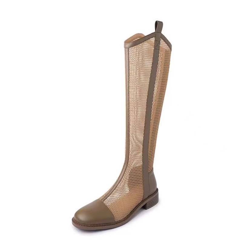 Guidi Fame leather boots female summer 2024 new hollow air -breathable net boots thin thick heel high -heeled juper boots
