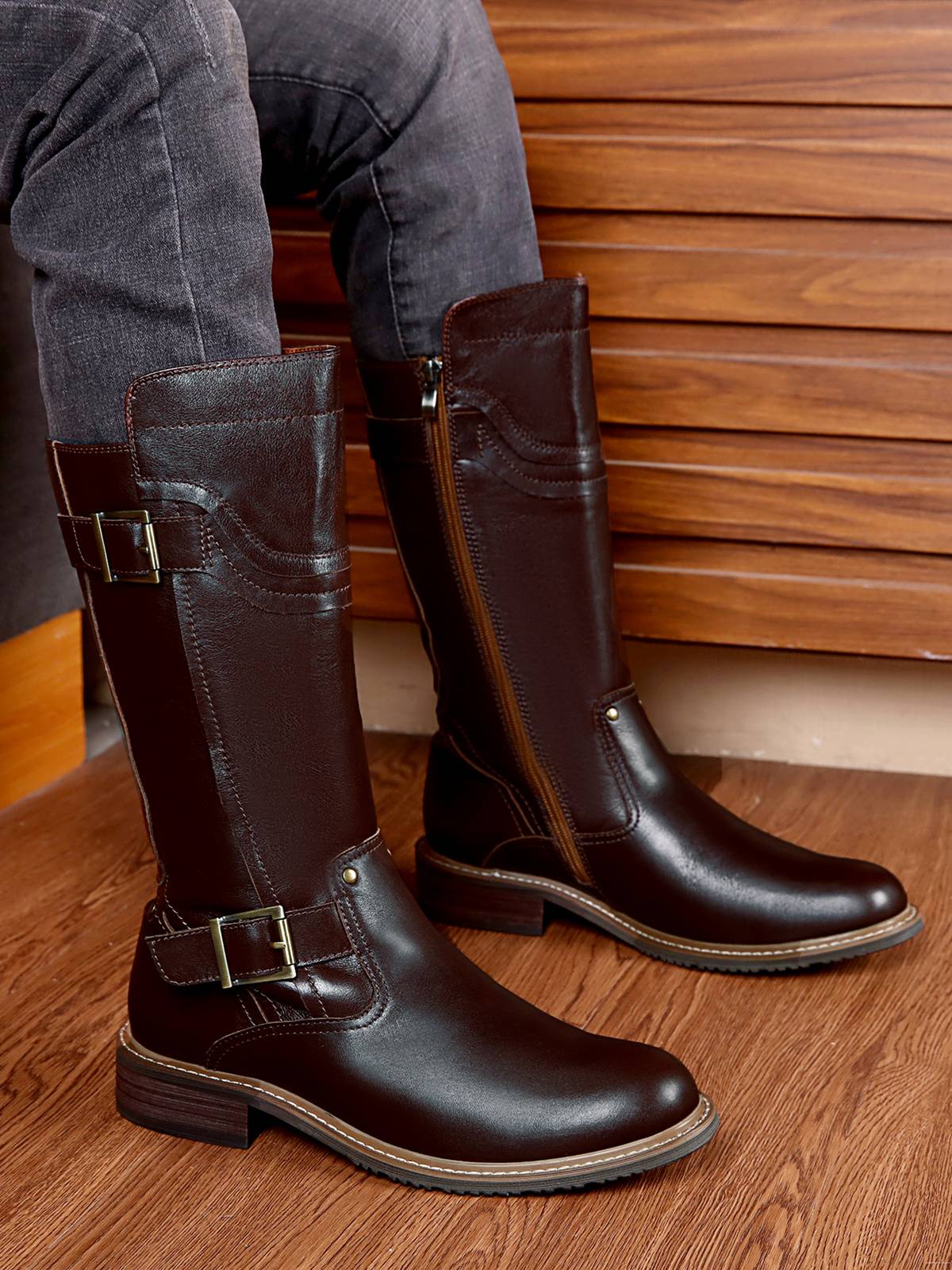 2020 new product winter boots male British personality round head zipper high boots Martin boots leather boots, rhrack boots, knight boots