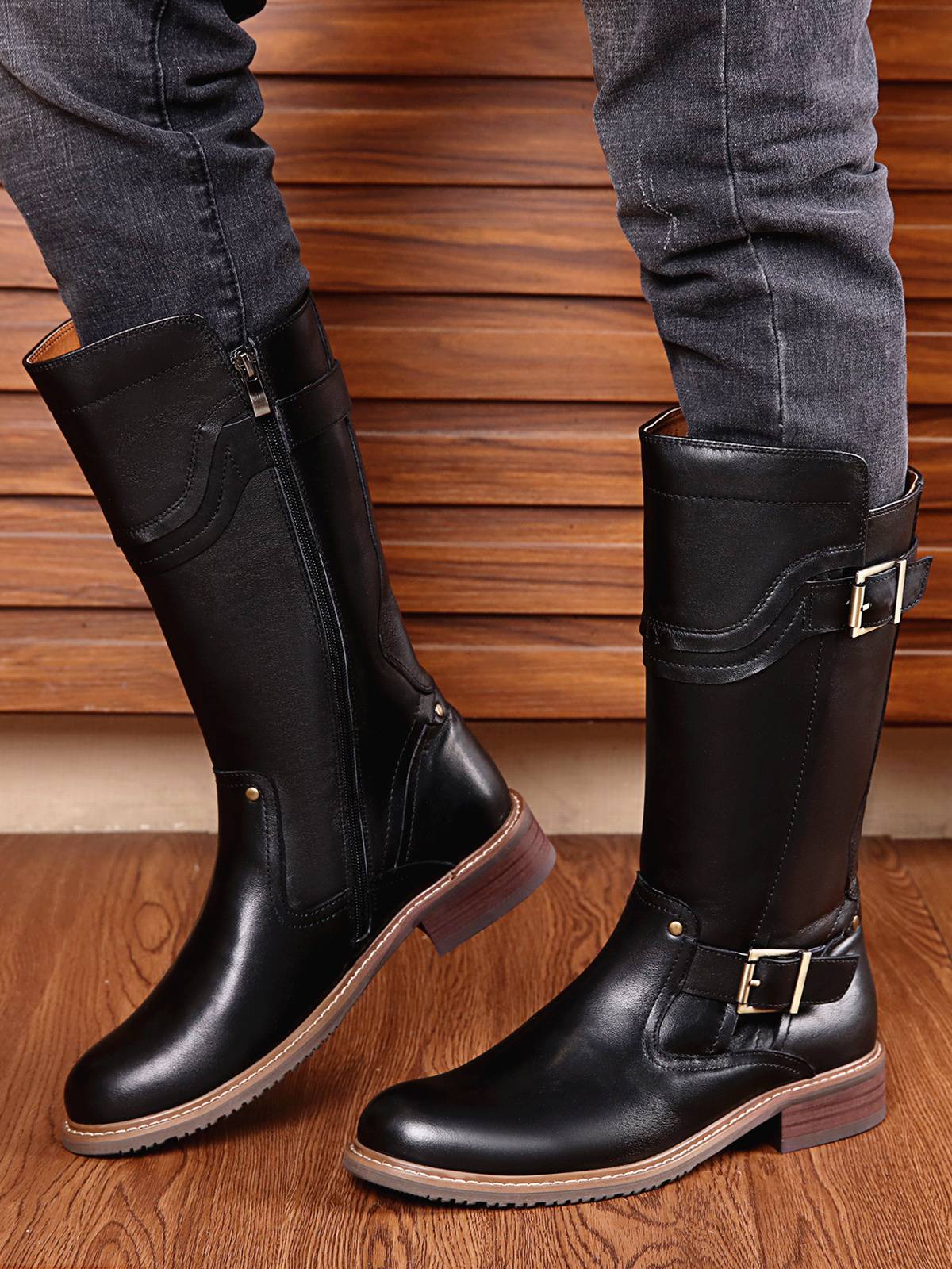2020 new product winter boots male British personality round head zipper high boots Martin boots leather boots, rhrack boots, knight boots