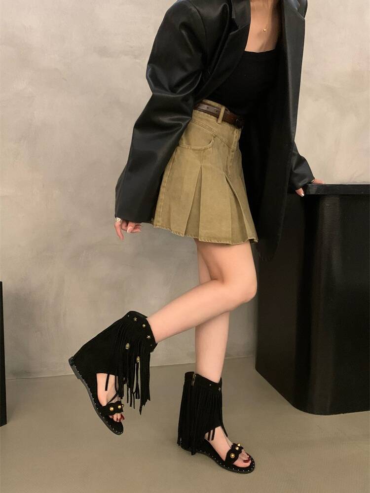 Gamirard Flow Boot Boots Summer 2024 New Internal Internal Internal Glip -Leather Short Tube Ford West denim boots