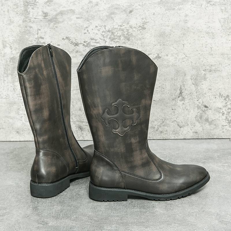 Leather Leather over the knee high -end high -top Martin boots men's side zipper cowboy boots high -pipe Mongolian riding rider leather boots