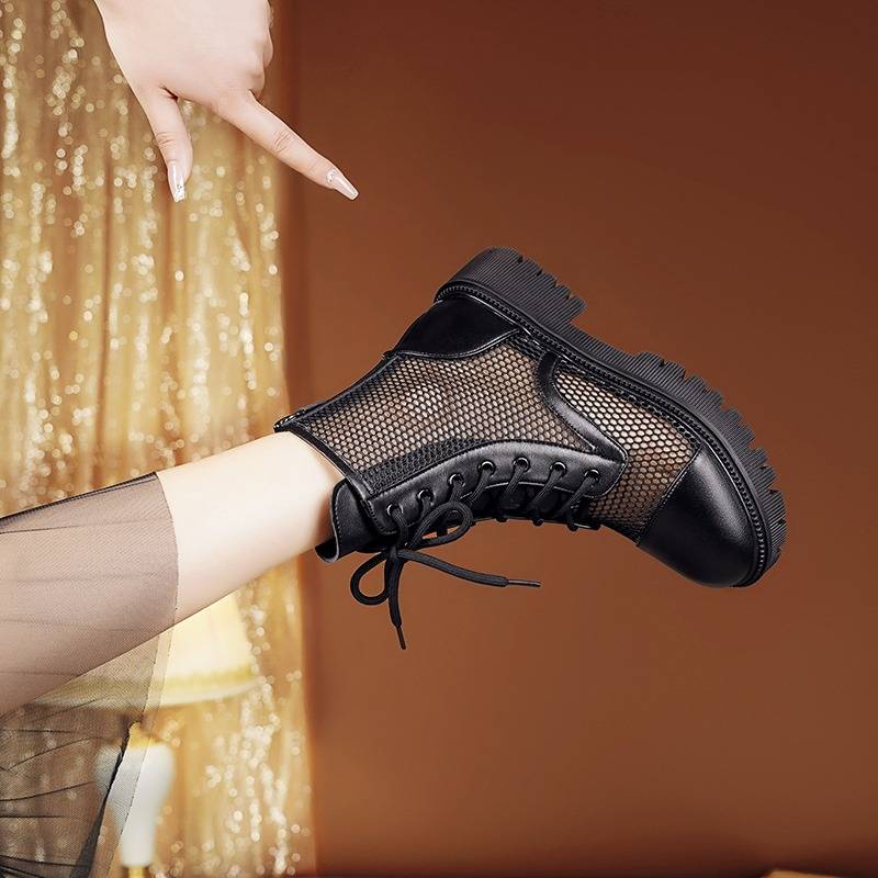 Shin Pipon Boots Women's Sandals Garframe mesh air -breathable Hollow Summer New Middle -Hee Boot Thin Boots Thin Moms and Women's Shoes