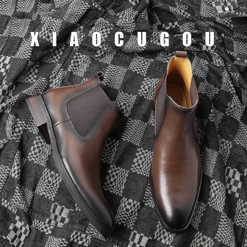 The head layer cowhide Chelsea boots male leather autumn and winter boots pointed British Martin boots men's high -top boots suit leather shoes