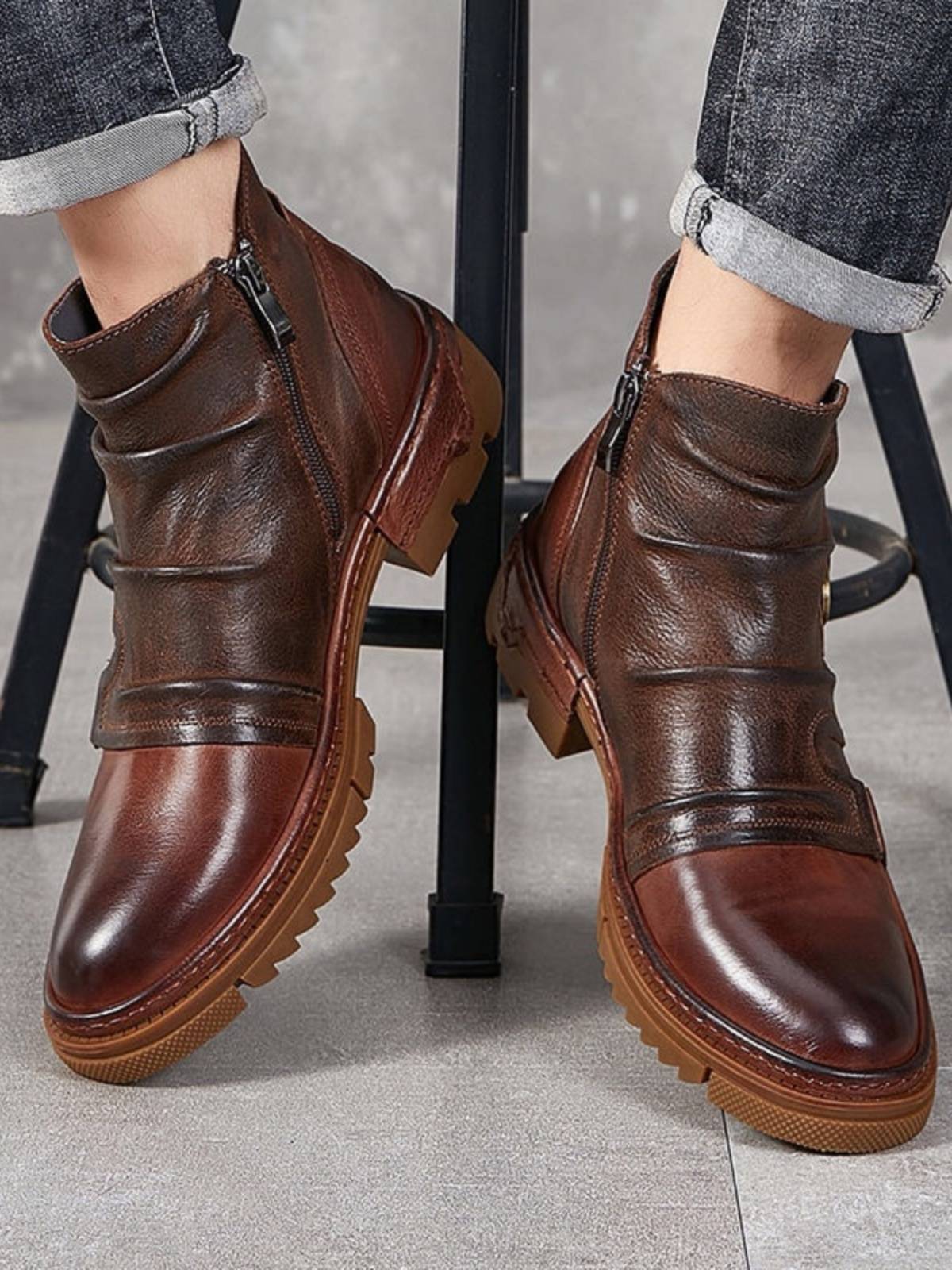 Locomotive boots men's leather boots British retro high -top Martin boots men's head layer cowhide Chelsea boots short boots