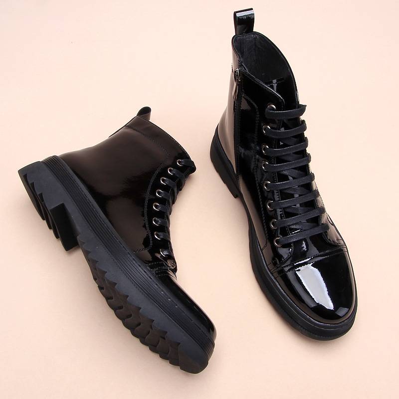Trendy Fashion Men's High -Guan Shoes Martin Boots Martycs Martial Person Boots Boots Leisure Leisure High Gangs Boot Bright Leather