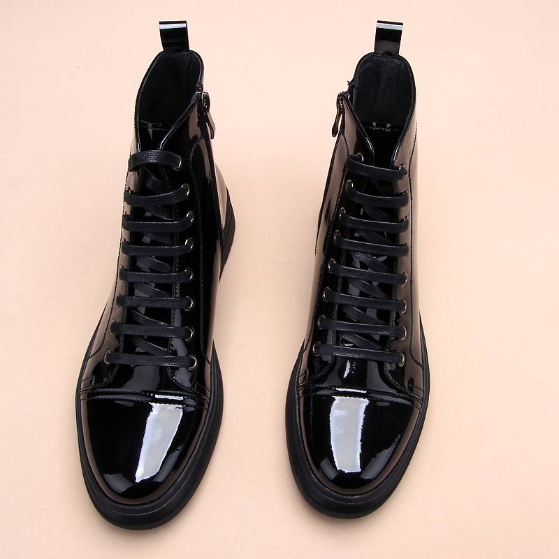 Trendy Fashion Men's High -Guan Shoes Martin Boots Martycs Martial Person Boots Boots Leisure Leisure High Gangs Boot Bright Leather