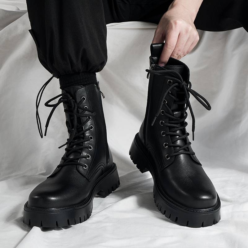 British style INS black Martin boots men's trend summer new leather workers motorcycle boots Korean high -top boots
