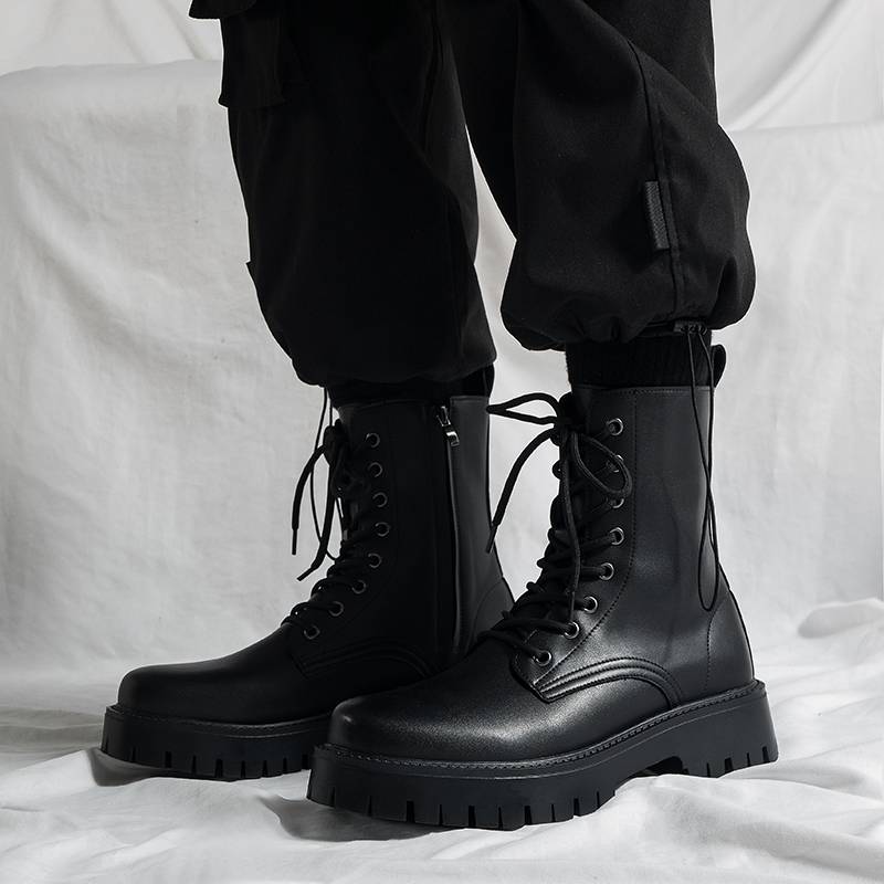 British style INS black Martin boots men's trend summer new leather workers motorcycle boots Korean high -top boots