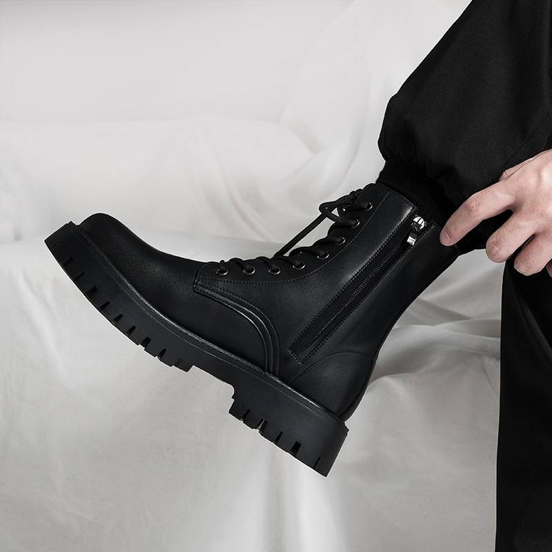 British style INS black Martin boots men's trend summer new leather workers motorcycle boots Korean high -top boots