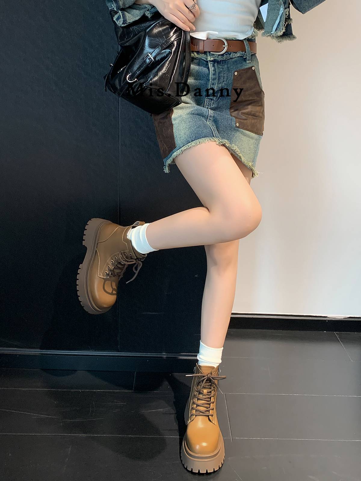 Eloping with love ~ Four seasons can wear 6cm thick -bottom Martin boots children 2024 summer spring and autumn single boots British boots